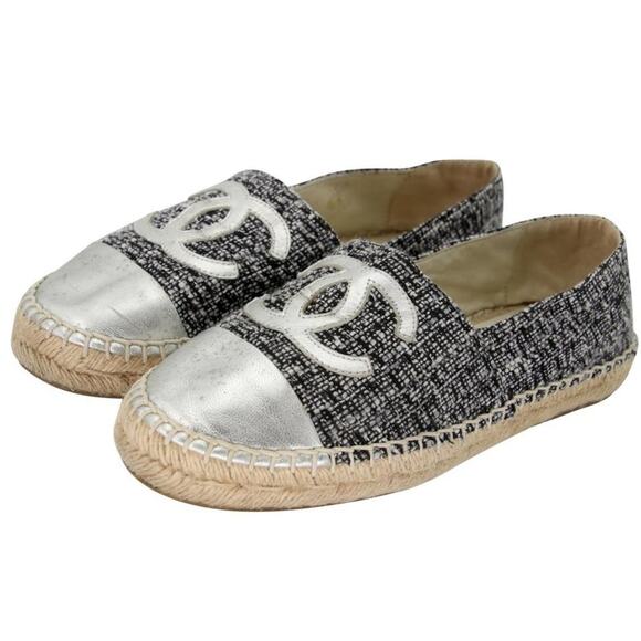 Chanel Espadrille 37 Tweed Canvas Leather Cc Cap-toe Flats CC-S0207P-C044 - Picture 4 of 11